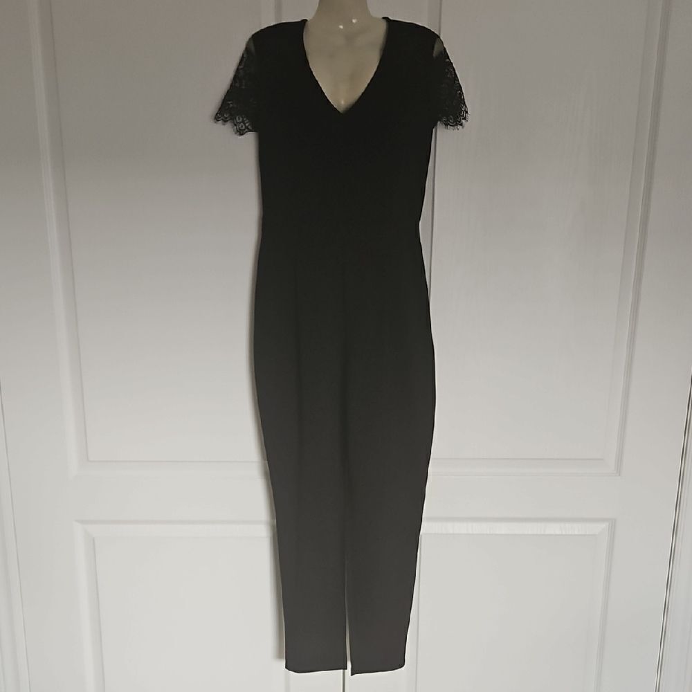 SHEIN Black Flutter Sleeve V-Neck Jumpsuite